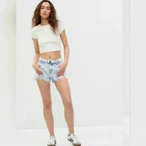 PROJECT GAP 2" Low Rise Foldover Denim Beach  Shorts with Washwell